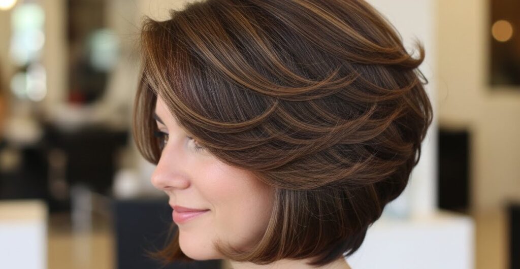 Stacked bob haircut with volume at the back