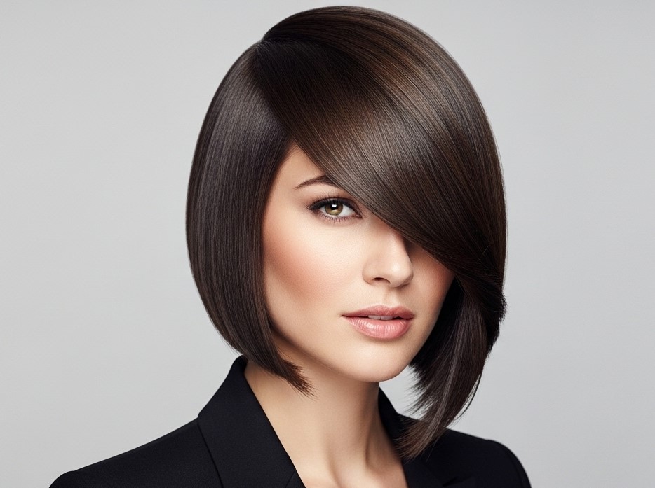 Asymmetrical bob hairstyle side view