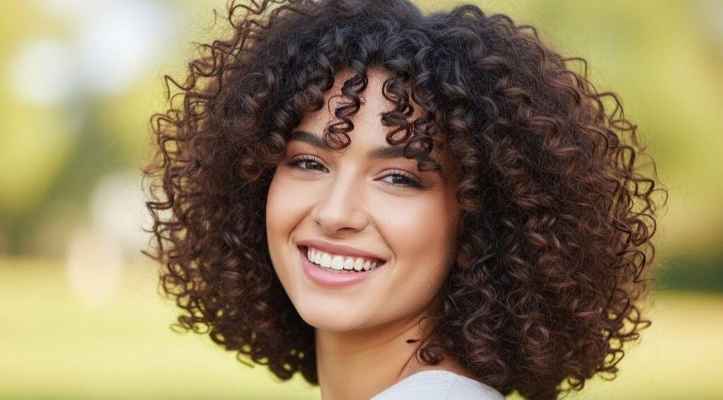 Curly bob haircut showcasing natural curls and volume