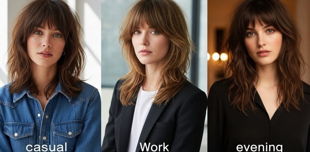 “Shaggy layers haircut styled with hair accessories”