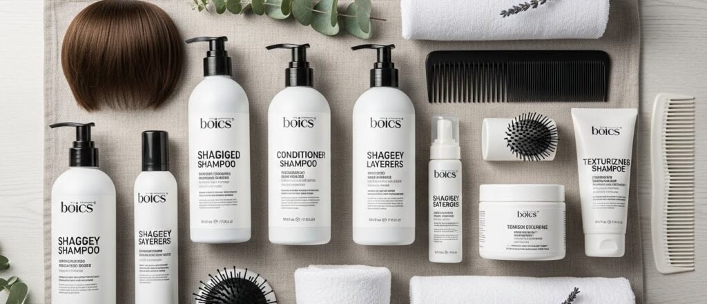 “Hair care routine for maintaining shaggy layers haircut”