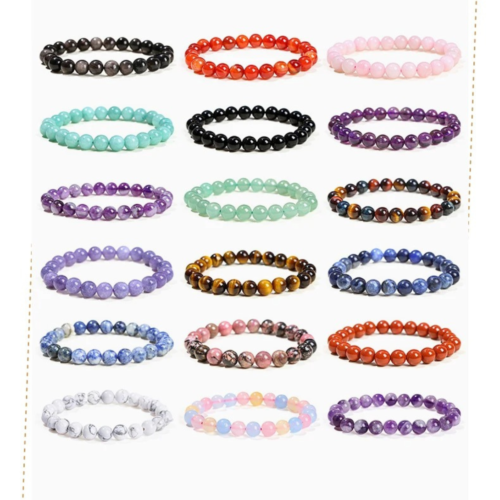 natural stone beads bracelet – amethyst, tiger eye, quartz & agate | unisex reiki healing crystal bracelet | adjustable gemstone bangle gift
