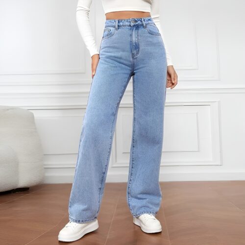 women high waist baggy straight jeans – retro blue y2k high street denim pants