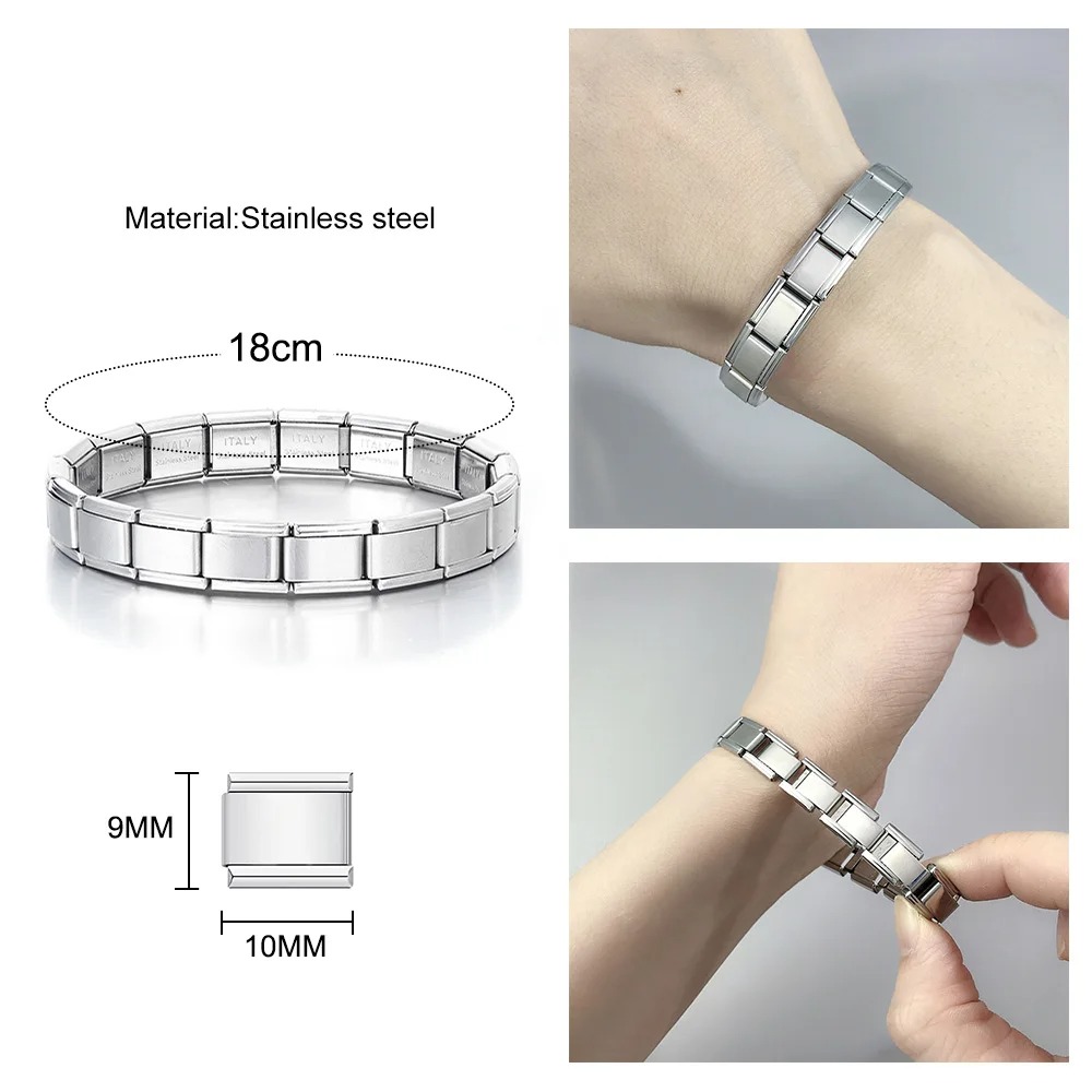 italian charm bracelet 9mm – stainless steel diy modular chain, customizable & universal gift