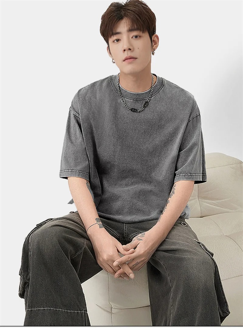 Men’s Vintage Washed Cotton T-Shirt – 230G Heavyweight Casual Short Sleeve Tee (Oversized) men’s vintage washed cotton t shirt – 230g heavyweight casual short sleeve tee (oversized)