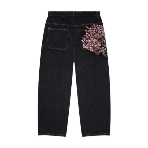 y2k harajuku unisex wide leg jeans – gothic plum blossom embroidery, vintage american streetwear denim pants