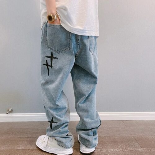 men’s baggy wide leg jeans | korean fashion loose fit draped denim cargo pants | streetwear style